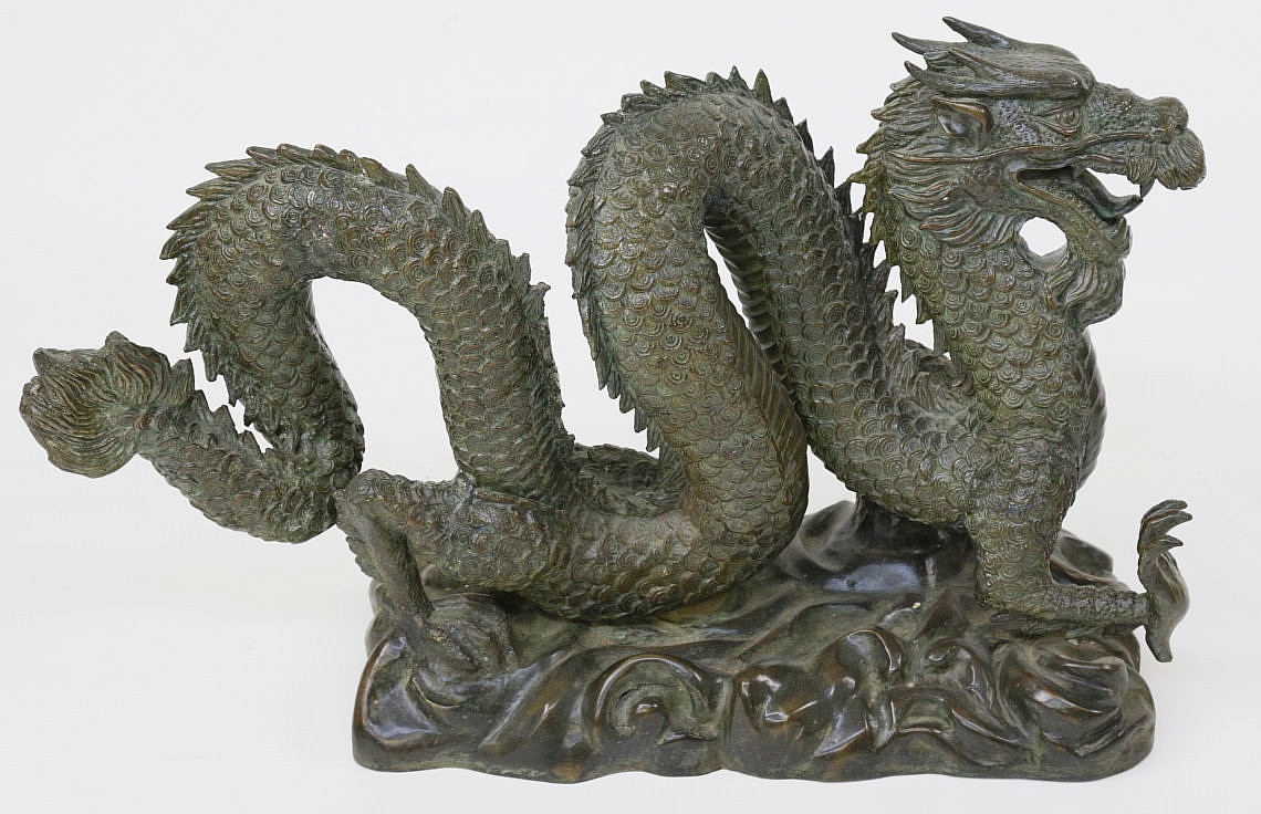 Chinese Bronze Dragon Sculpture Chinese Patinated Bronze Dragon