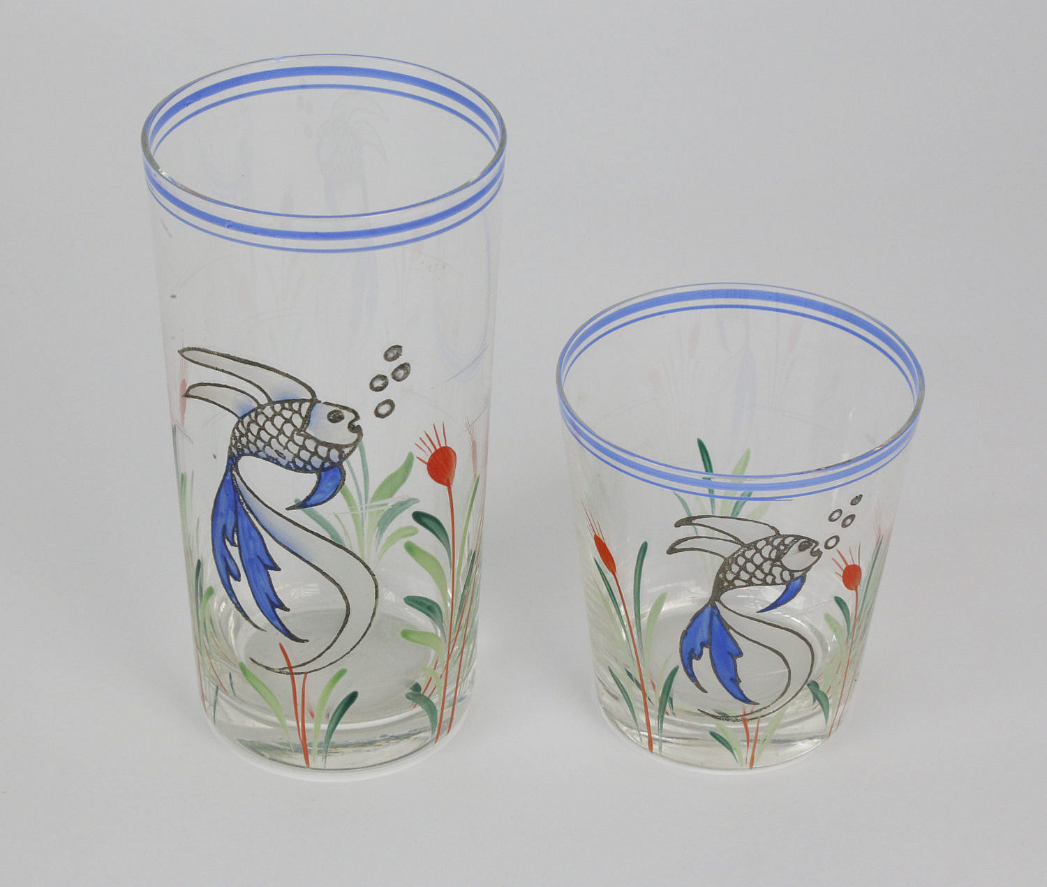 Vintage Hand Painted Koi Fish Glasses Set of 30 Vintage Hand Painted