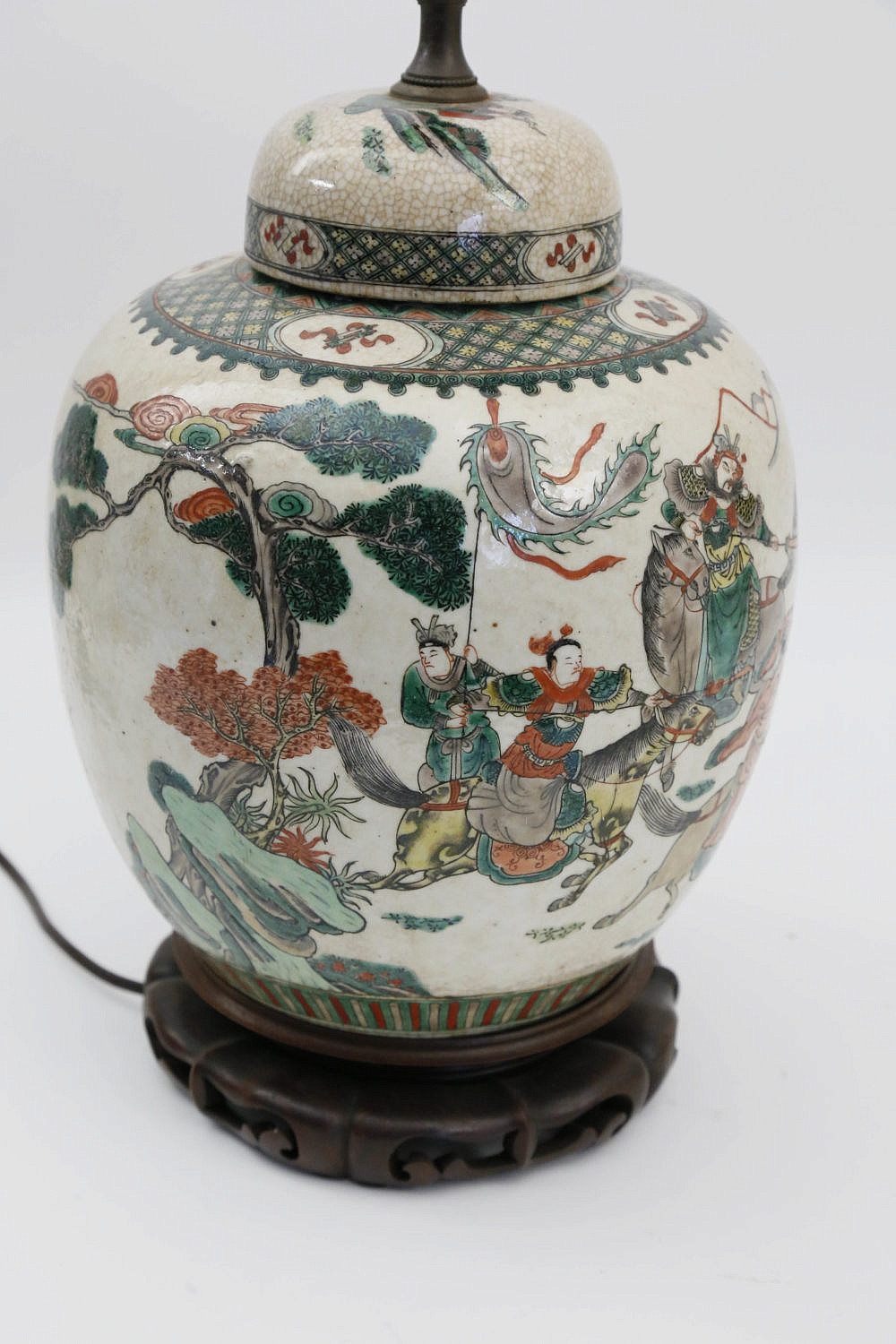 Chinese Porcelain Warrior Decorated Ginger Jar Lamp Chinese Porcelain Warrior Decorated Ginger